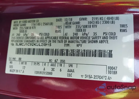 2019 Lincoln Mkc Standard from USA, damaged, VIN 5LMCJ1C92KUL26915